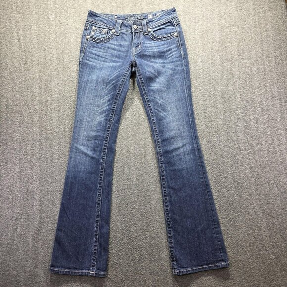 Miss Me Jeans Womens 27 Blue Bootcut JS5014B61 Embellished Flap Pockets Denim - Picture 2 of 11